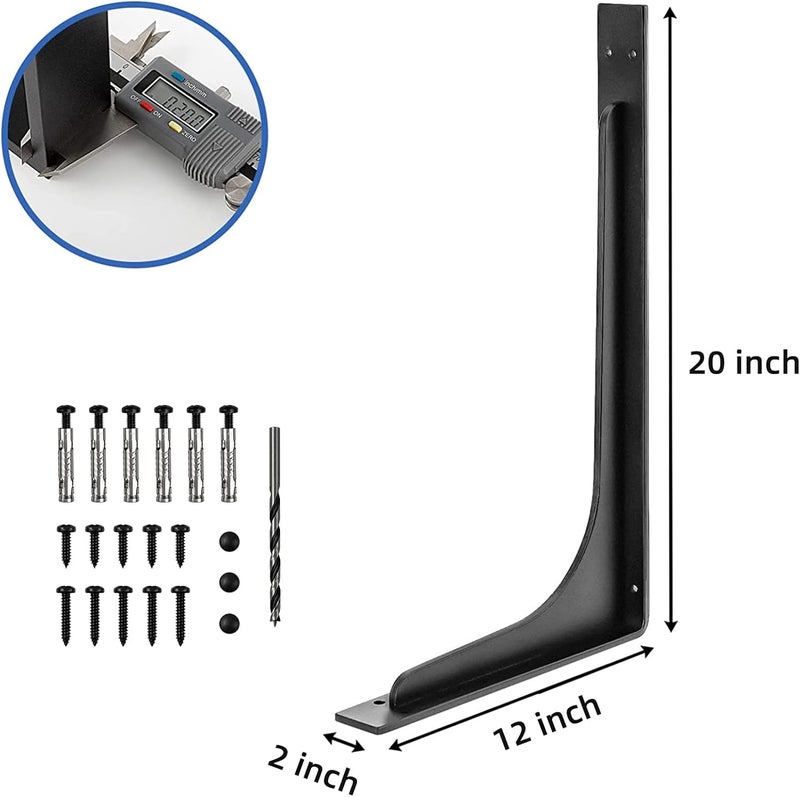Firmetal 20 x 12 INCH Shelf Brackets,L Shelf Brackets, Vertical Angle, Premium Alloy Metal Heavy Duty Shelf Bracket, high Strength Mounting Hardware Included, Corner Brace Joint,Pack of 2 - Image 2
